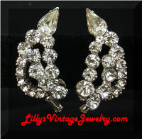 DeLizza and Elster Clear Rhinestones Wire Over Leaf Earrings