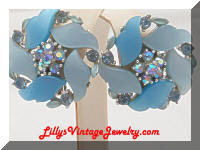 Lisner Blue Plastic Inserts AB Rhinestones Earrings