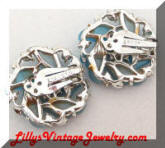 Lisner Blue Plastic Inserts AB Rhinestones Earrings