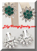 Vintage LISNER Green Clear Flower Earrings