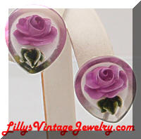 Vintage Lucite Purple Flowers Earrings