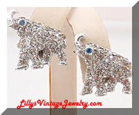 Vintage OLEET Rhinestones Elephant Earrings