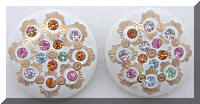 Vintage White Plastic Multi Colored Rhinestones Button Earrings