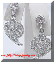 Vintage Gorgeous Rhinestones Hearts Dangle Earrings