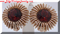 Vintage Gold tone Burst Topaz Rhinestones Earrings