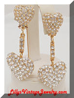 Rhinestones Large Shoulder Duster Hearts Earrings