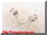 Vintage W. GERMANY White Plastic Floral Rhinestones Earrings