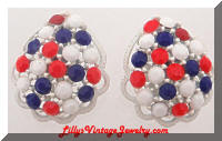 Vintage WEISS Patriotic Rhinestones White Enamel Earrings