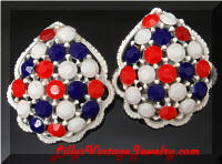 Vintage WEISS Patriotic Rhinestones White Enamel Earrings