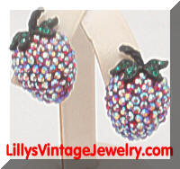 Vintage AB Red Rhinestones Strawberry WEISS Earrings