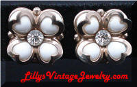 Vintage Heart Flowers Rhinestones Earrings