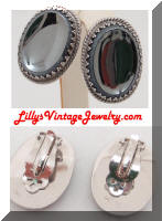 vintage larger Whiting and Davis Hematite Cab silver earrings