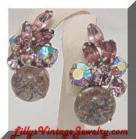 Vintage Lavender Rhinestones Confetti Earrings