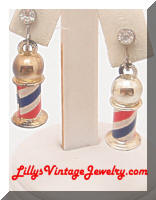 Vintage Figural Barber Shop Poles Dangle Earrings