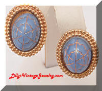 Vintage Blue Cabs Golden Frame Earrings