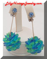 Vintage Funky Blue Green Plastic Balls Dangle Earrings