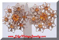 Vintage Gold tone Orange Topaz Rhinestones Earrings