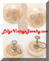 Vintage Cream Gold Plastic Button Earrings