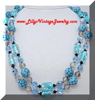 Vintage Electric Blue Venetian Glass & Crystal Beads Necklace