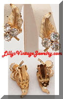 Vintage Golden Leaves Rhinestones Earrings