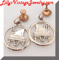 Vintage Golden Grand Piano Dangle Earrings