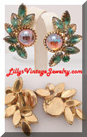Large Bi-color Iridescent Cabochons Vintage Earrings