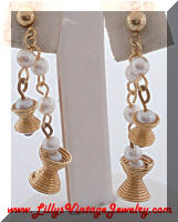 Vintage Gold tone faux Pearls Dangle Earrings