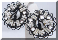 Vintage Faux Pearl Rhinestones Beaded Japanned Earrings