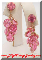 Vintage Pink Rhinestones Dangle Earrings