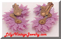 Plastic Purple Flowers Rhinestones Vintage Earrings