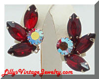 Fiery Red AB Rhinestones Vintage Earrings