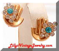 Vintage Retro Modern Rhinestones Golden Earrings