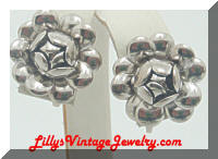 Silver cabage rose flower earrings