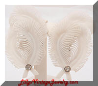 Vintage W GERMANY White Plastic Feather Climber Earrings