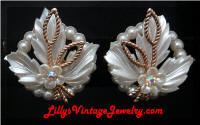 White Plastic AB Rhinestones Flower Vintage Earrings