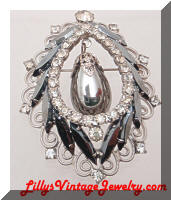 DeLIZZA and Elster Hematite Rhinestones Dangle Brooch