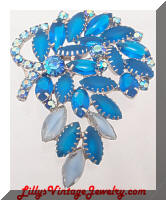 DeLIZZA and ELSTER Bright Blue Rhinestones Brooch