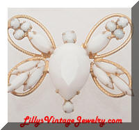 Vintage DeLIZZA and ELSTER White Rhinestones Butterfly Brooch