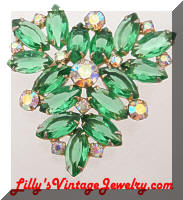 Vintage JULIANA D&E Green AB Rhinestones Triangle Brooch