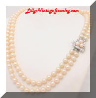 Vintage Cream Glass Pearls 2 Strands Necklace
