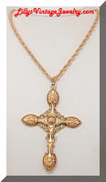 Vintage ART Golden Cross Pendant Necklace