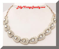 Vintage CORO Textured Golden Rhinestones Collar Necklace