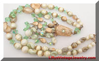 Vintage Tan Peridot Green Beads Crystals Pendant Necklace