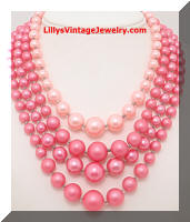 Vintage JAPAN Pink Beads 4 Strand Necklace