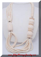 Vintage Long Heavy Bone Multi Strand Necklace