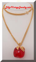 Fun Vintage Red Lucite Apple Pendant Necklace