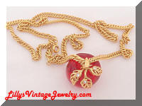 Fun Vintage Red Lucite Apple Pendant Necklace