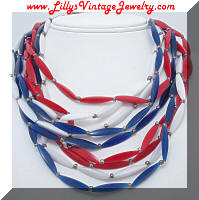 Vintage PATRIOTIC multi Strand Plastic Beads Necklace