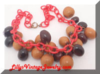 Vintage Red Celluloid and Nuts Charm Necklace
