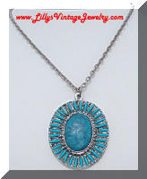 Vintage Faux Turquoise Native American style Pendant Necklace